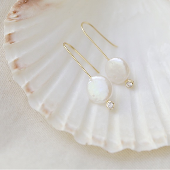 Natural Pearl Earrings | 14k Gold Plated - Picture 5 of 10